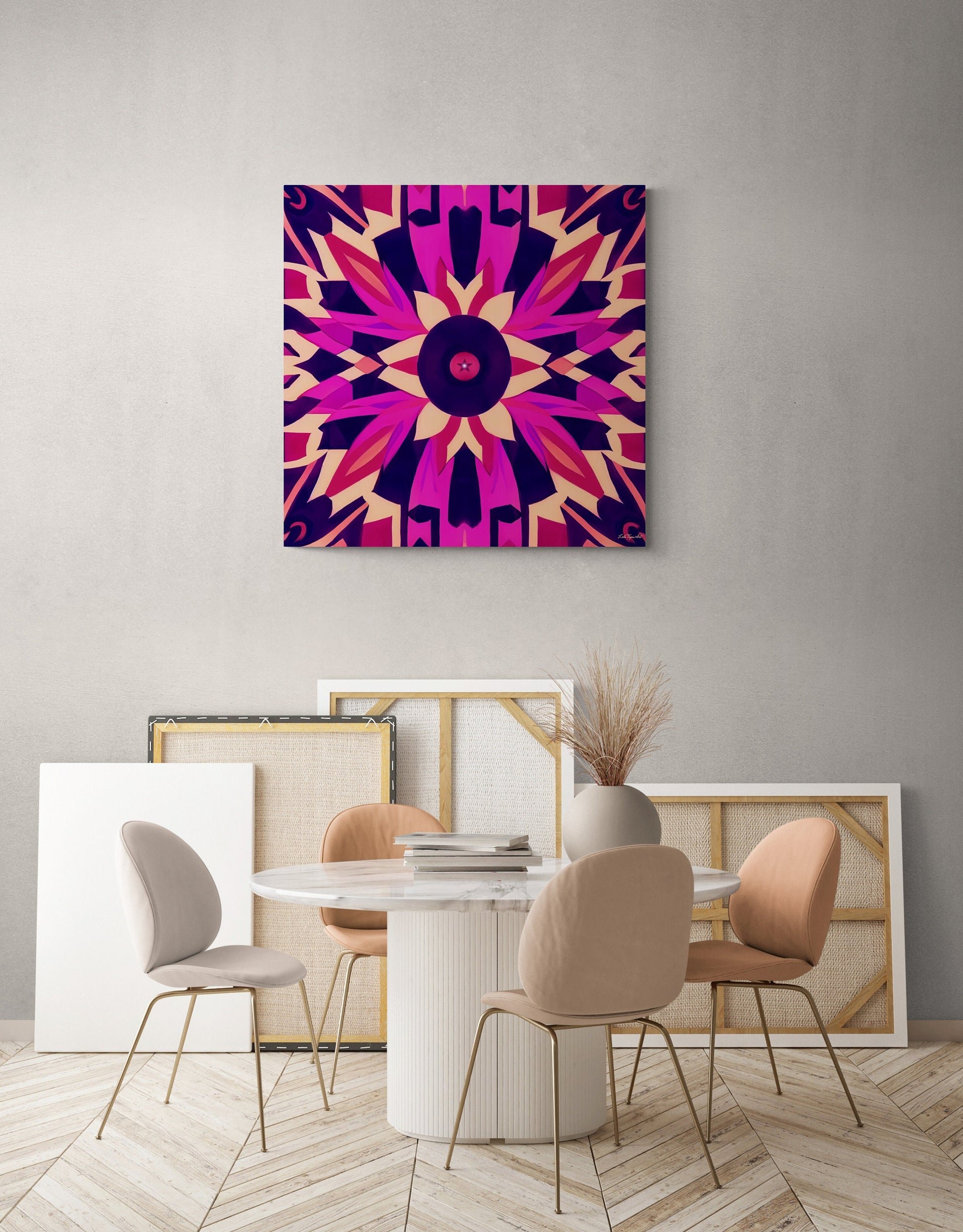 fuchsia abstract tribal canvas wall art, wall dcor, room wall dcor, unique art,  tribal wall art, native american art, southwestern art - LOLA VEGAS ART