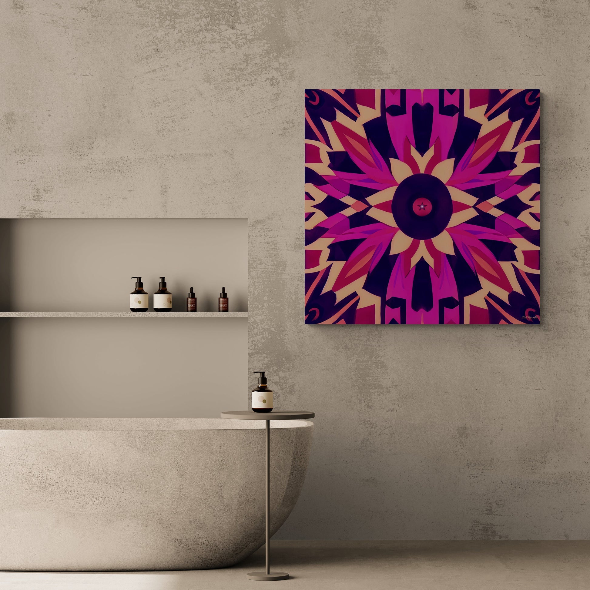 fuchsia abstract tribal canvas wall art, wall dcor, room wall dcor, unique art,  tribal wall art, native american art, southwestern art - LOLA VEGAS ART