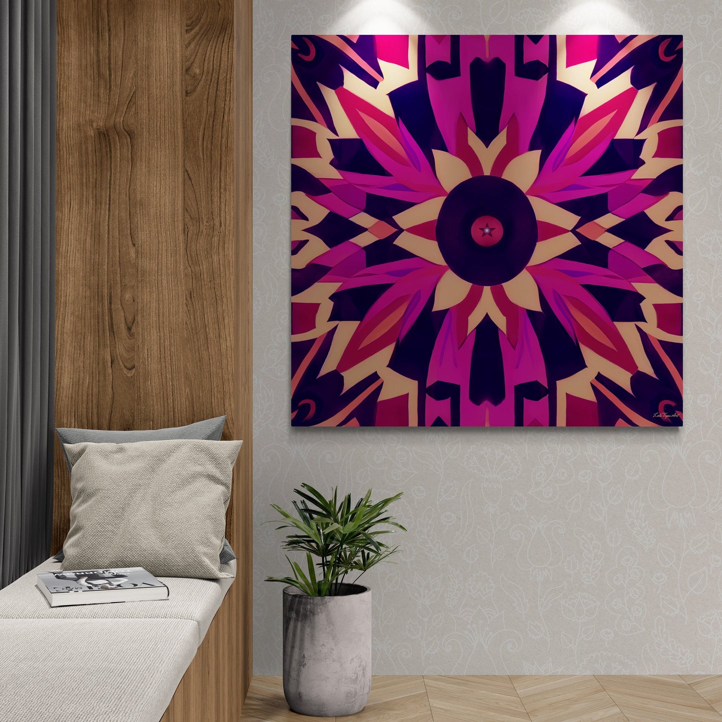 fuchsia abstract tribal canvas wall art, wall dcor, room wall dcor, unique art,  tribal wall art, native american art, southwestern art - LOLA VEGAS ART