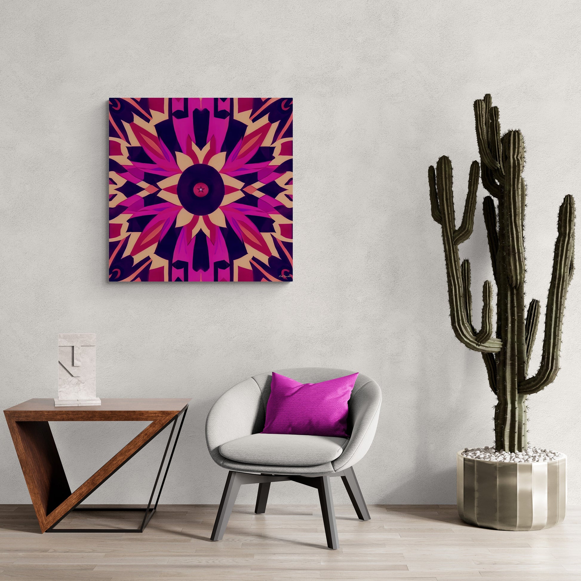 fuchsia abstract tribal canvas wall art, wall dcor, room wall dcor, unique art,  tribal wall art, native american art, southwestern art - LOLA VEGAS ART