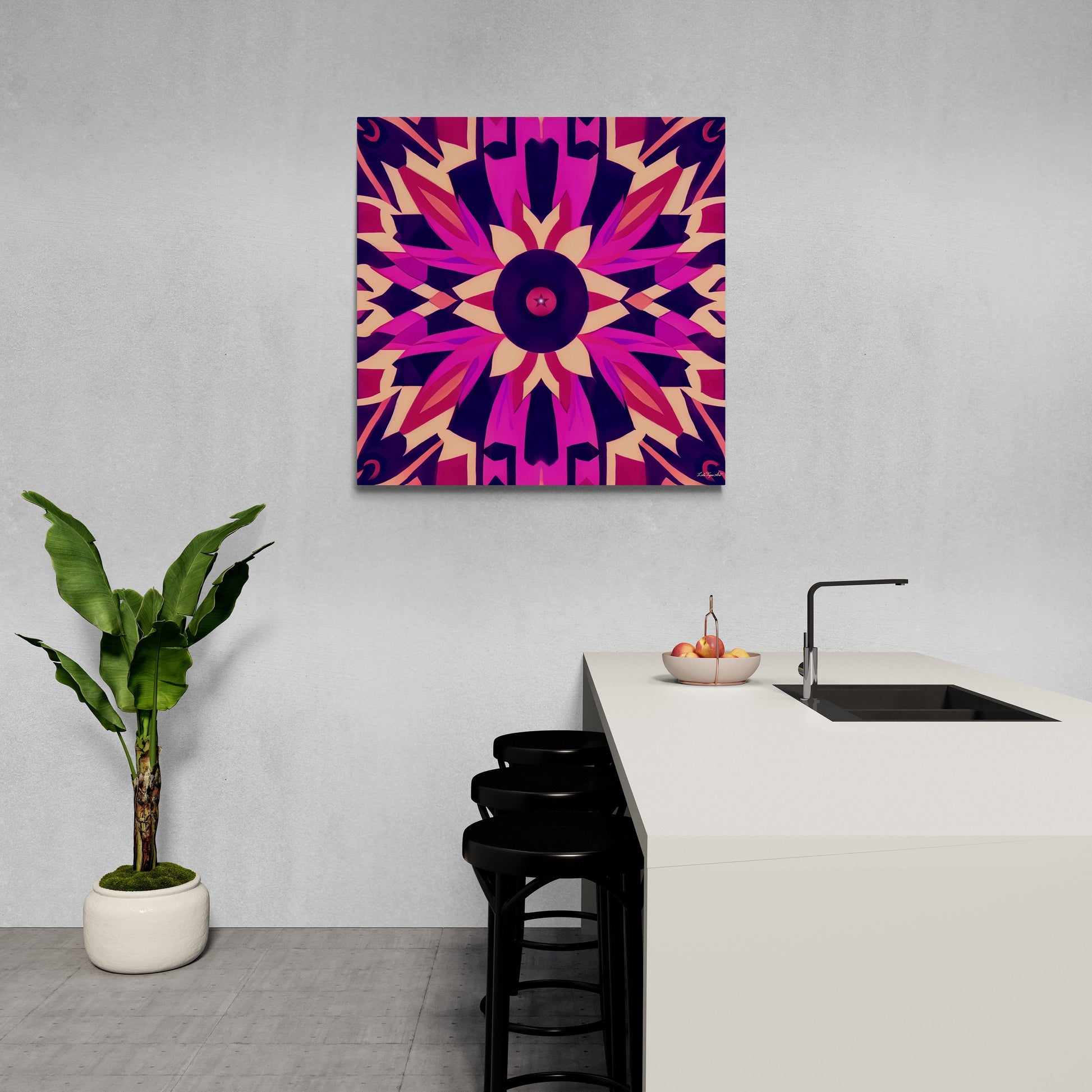 fuchsia abstract tribal canvas wall art, wall dcor, room wall dcor, unique art,  tribal wall art, native american art, southwestern art - LOLA VEGAS ART