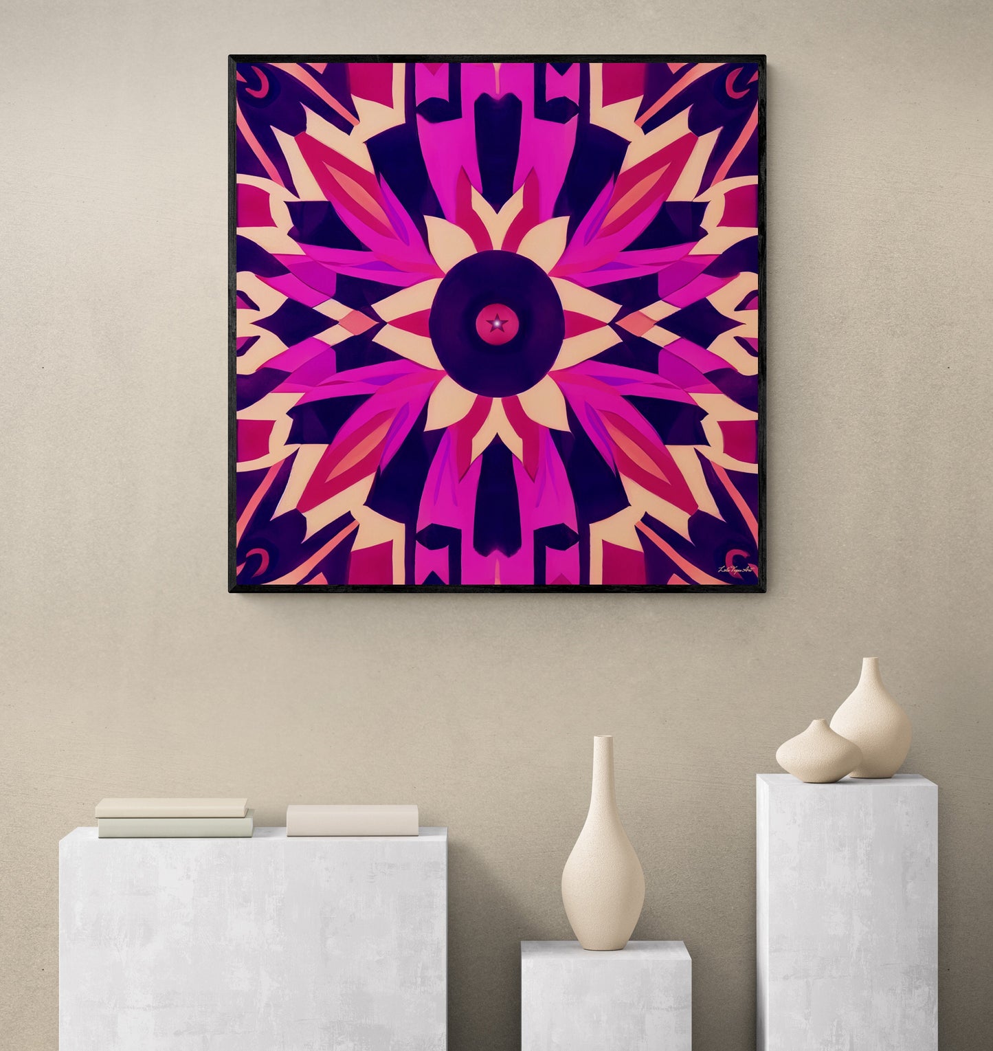fuchsia abstract tribal framed canvas wall art, wall art living room framed, southwestern wall art, framed canvas bedroom art, contemporary - LOLA VEGAS ART