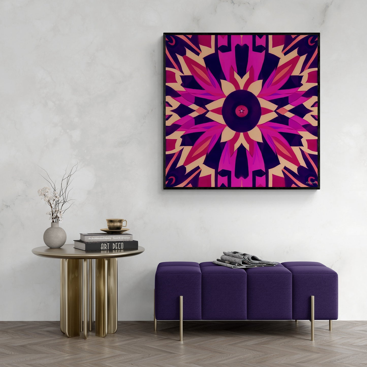 fuchsia abstract tribal framed canvas wall art, wall art living room framed, southwestern wall art, framed canvas bedroom art, contemporary - LOLA VEGAS ART
