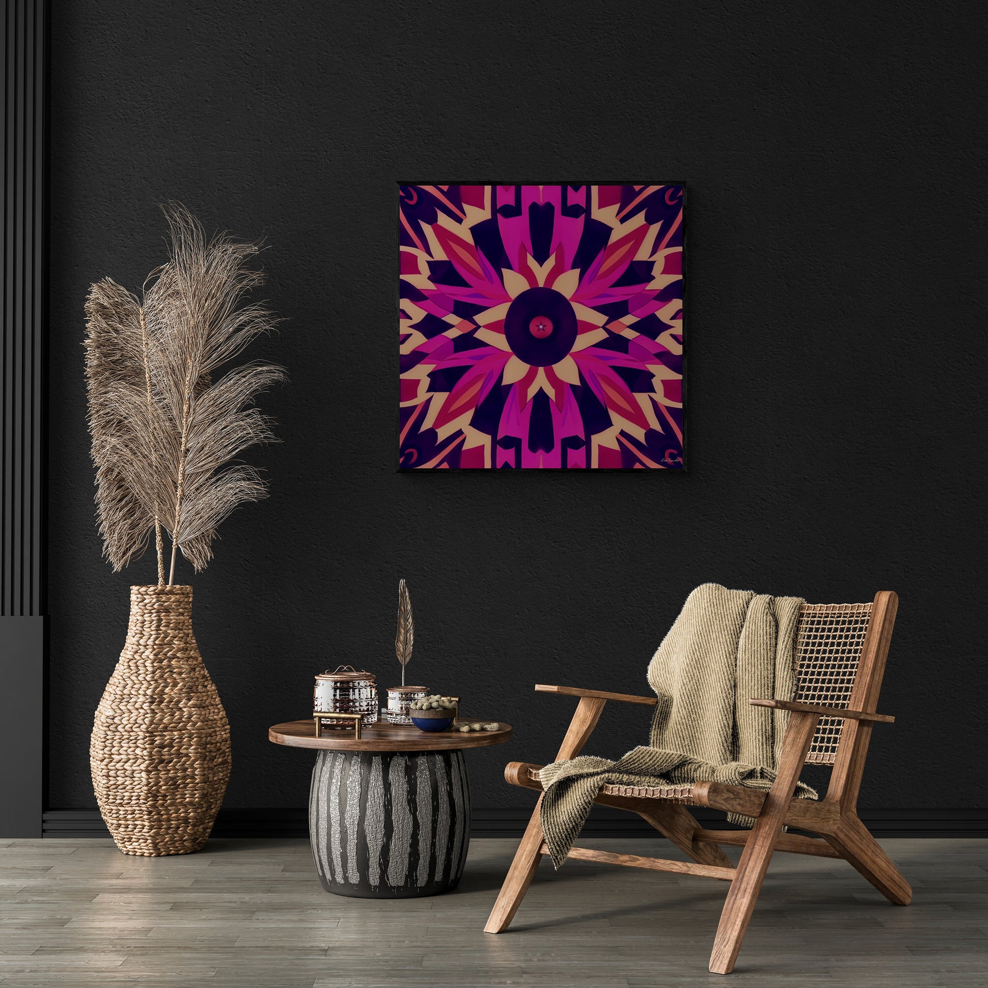 fuchsia abstract tribal framed canvas wall art, wall art living room framed, southwestern wall art, framed canvas bedroom art, contemporary - LOLA VEGAS ART
