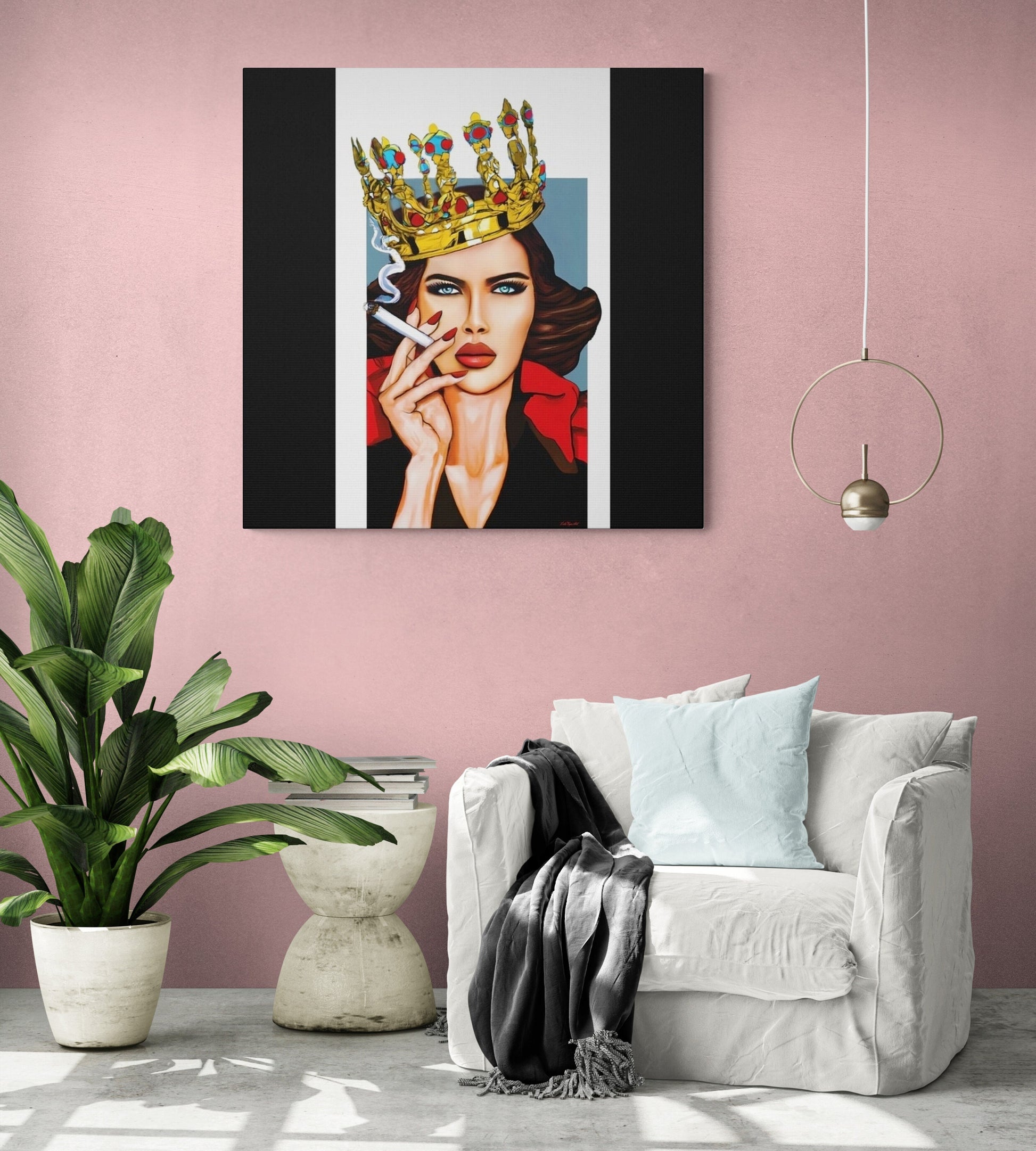 smoking woman, crown, the crown art, wall art, wall art canvas, wall art dcor, wall art woman, cigarette - LOLA VEGAS ART