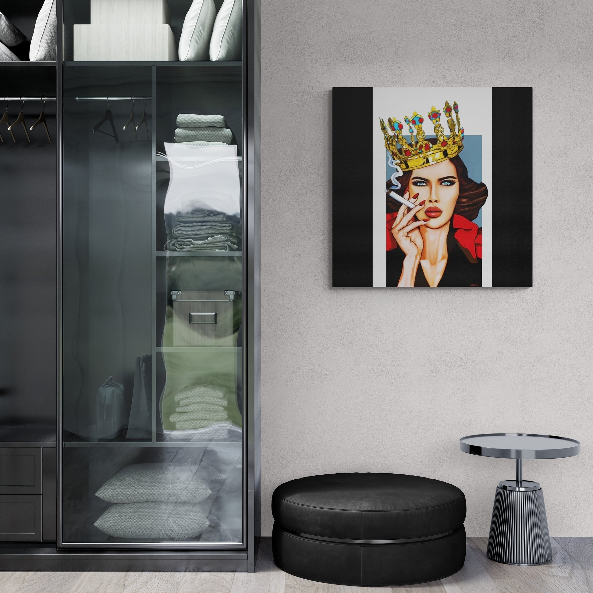 smoking woman, crown, the crown art, wall art, wall art canvas, wall art dcor, wall art woman, cigarette - LOLA VEGAS ART
