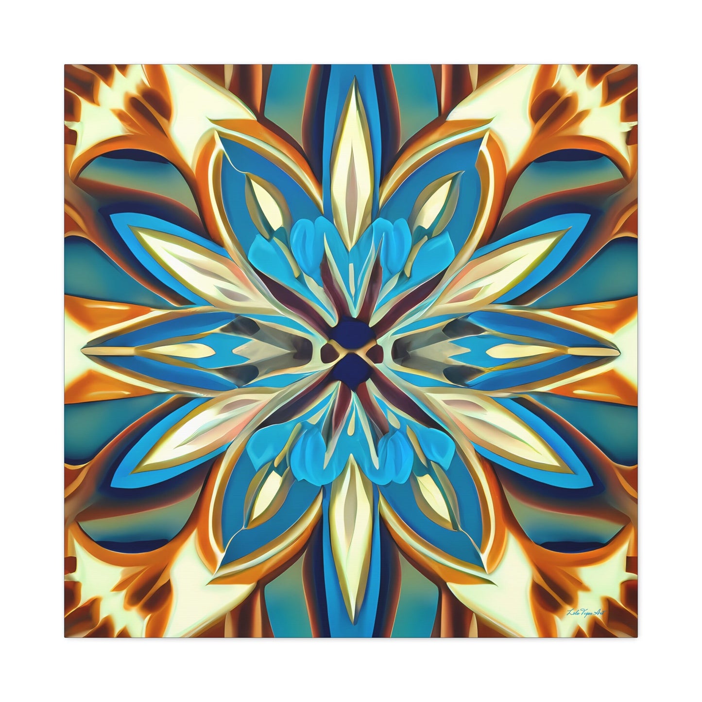 shades of blue, creme and carmel abstract tropical flower canvas wall art, art deco wall art, feminine art, elegant art, ready to hang - LOLA VEGAS ART