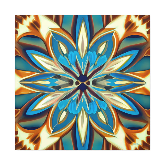 shades of blue, creme and carmel abstract tropical flower canvas wall art, art deco wall art, feminine art, elegant art, ready to hang - LOLA VEGAS ART