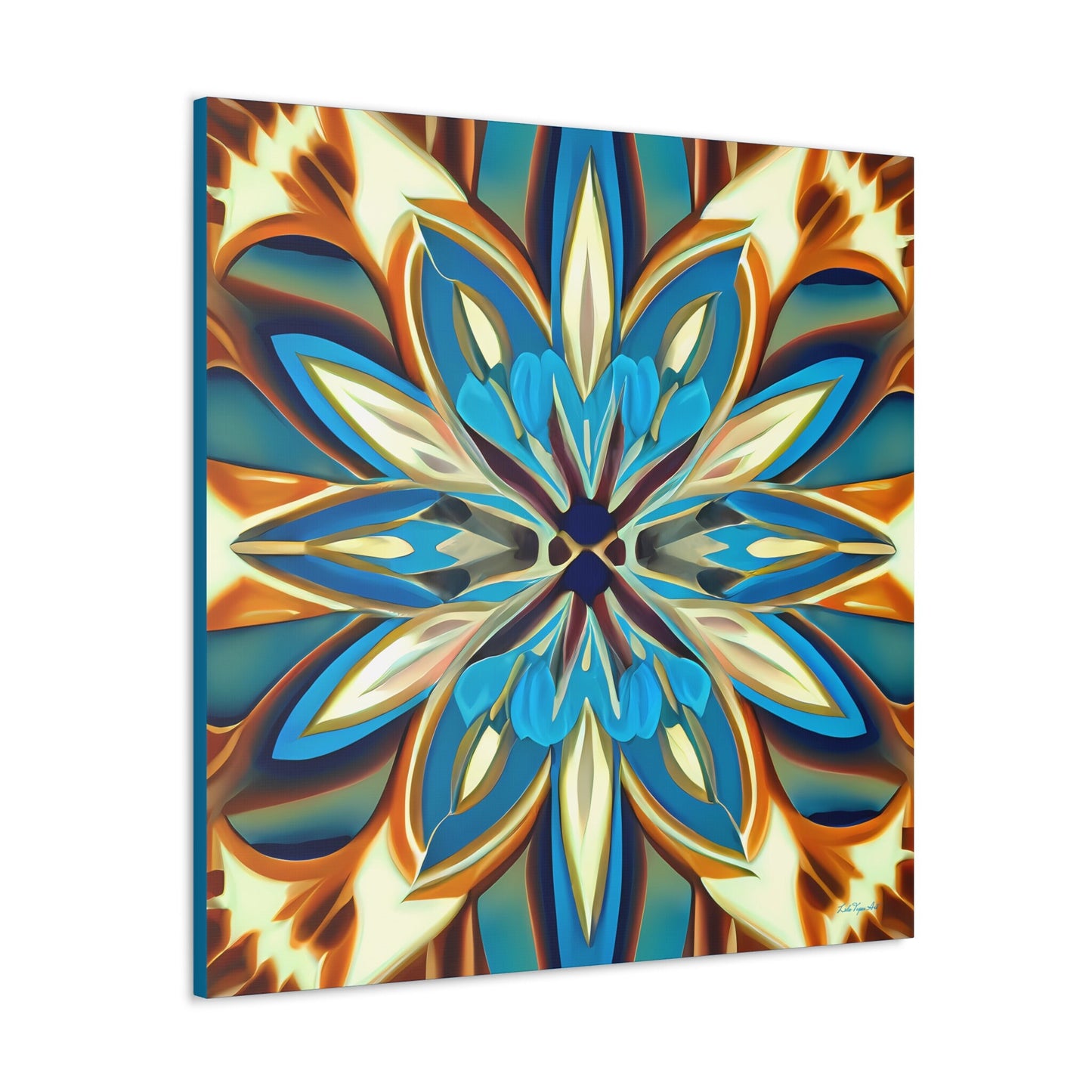 shades of blue, creme and carmel abstract tropical flower canvas wall art, art deco wall art, feminine art, elegant art, ready to hang - LOLA VEGAS ART