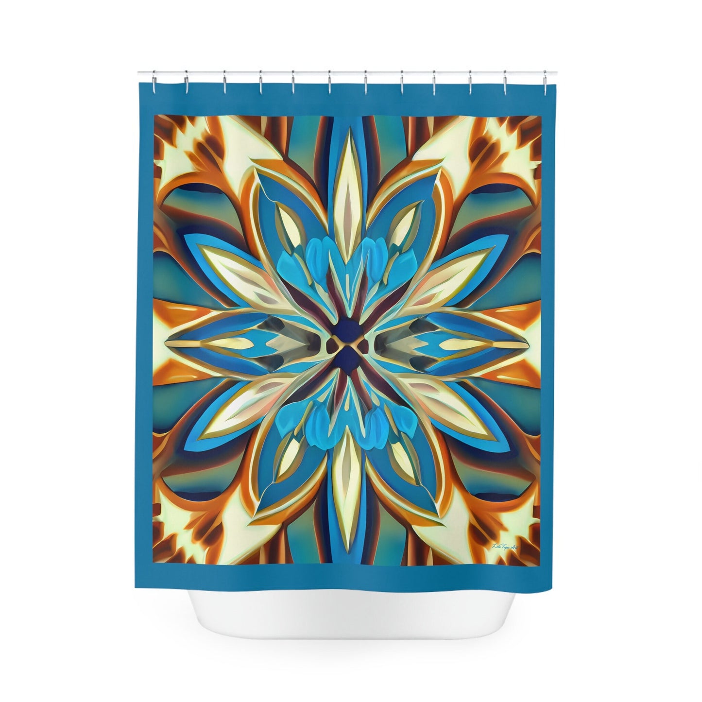 blue, creme, caramel flower shower curtain, home accessories, bathroom dcor, bathroom, home dcor, housewarming gift, shower room decor - LOLA VEGAS ART
