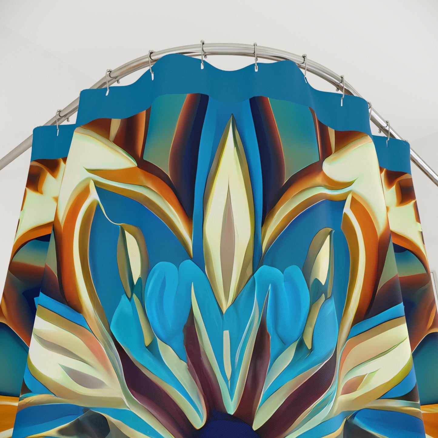 blue, creme, caramel flower shower curtain, home accessories, bathroom dcor, bathroom, home dcor, housewarming gift, shower room decor - LOLA VEGAS ART