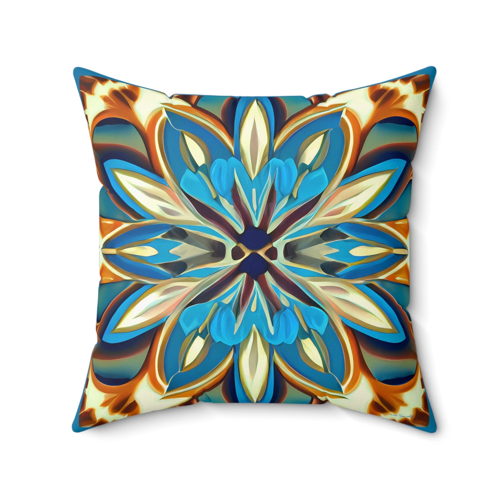 blue, creme and carmel square pillow, decorative pillow, living room pillow, bedroom pillow, throw pillow, decorative pillows, accent pillow - LOLA VEGAS ART