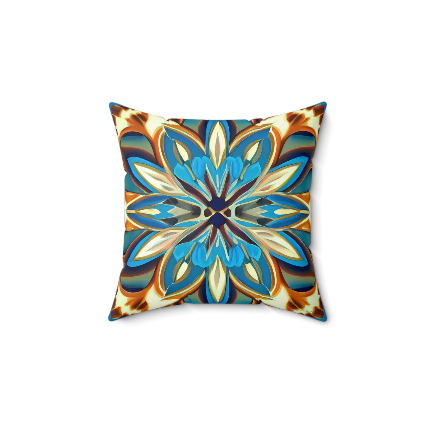 blue, creme and carmel square pillow, decorative pillow, living room pillow, bedroom pillow, throw pillow, decorative pillows, accent pillow - LOLA VEGAS ART