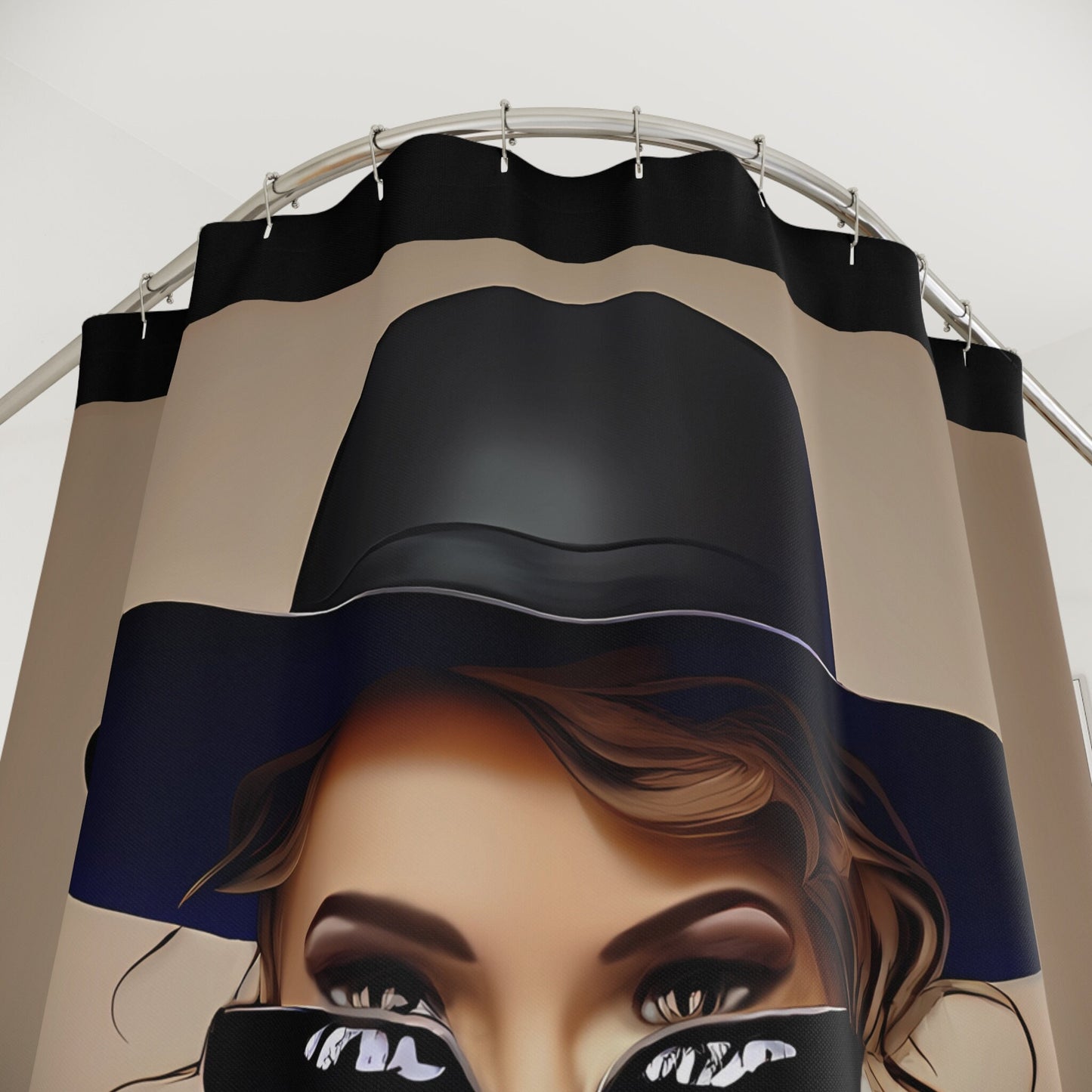 woman in sunglasses and hat shower curtain, home accessories, bathroom dcor, bathroom, home dcor, housewarming gift, shower room decor - LOLA VEGAS ART