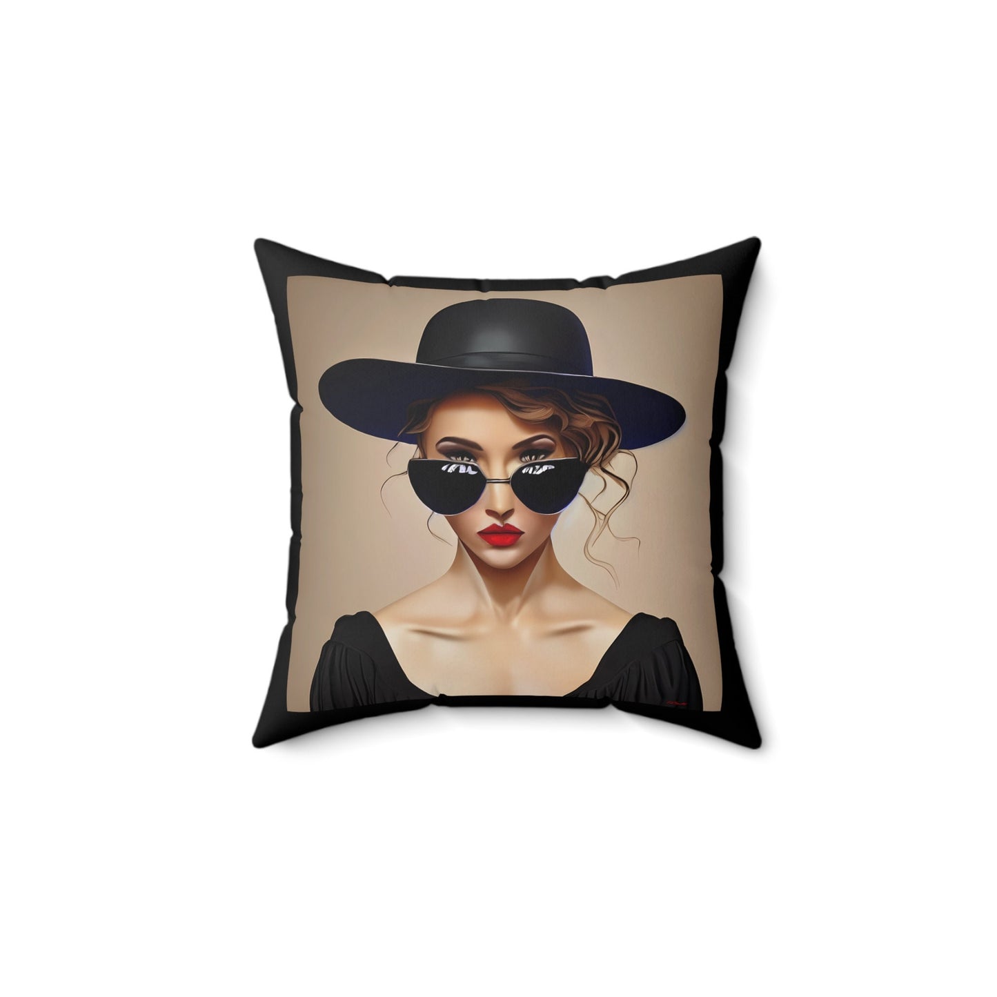 woman in sunglasses and hat square pillow,decorative pillow, living room pillow, bedroom throw pillow ,decorative pillows, accent pillow - LOLA VEGAS ART
