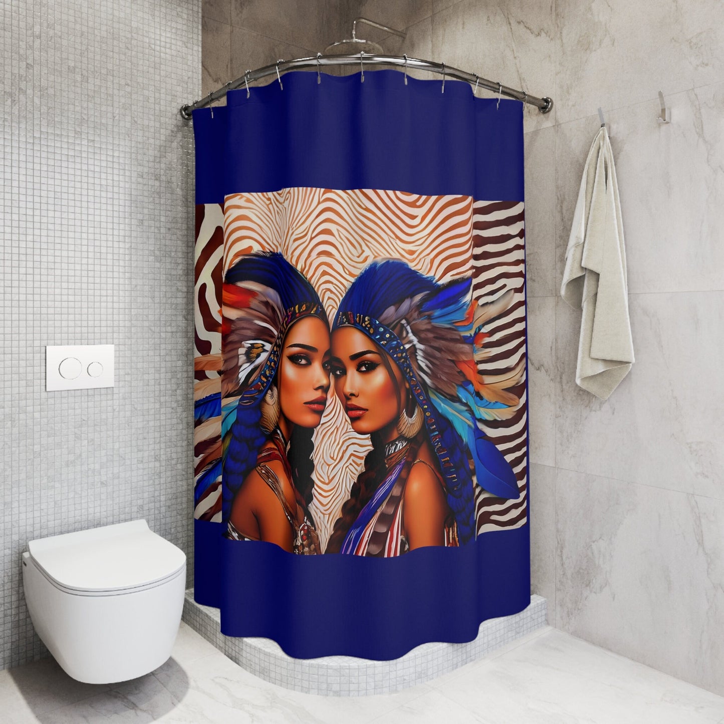 two beautiful women with feather headdress shower curtain, home accessories, bathroom decor, home decor, shower room decor - LOLA VEGAS ART