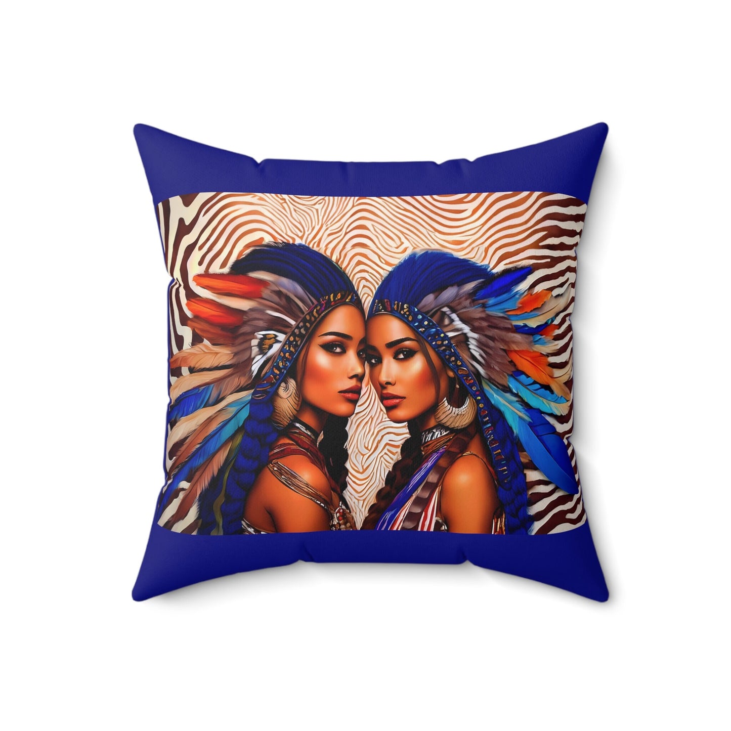 two beautiful women with feather headdress square pillow, decorative pillow, living room pillow, bedroom pillow, accent pillow - LOLA VEGAS ART