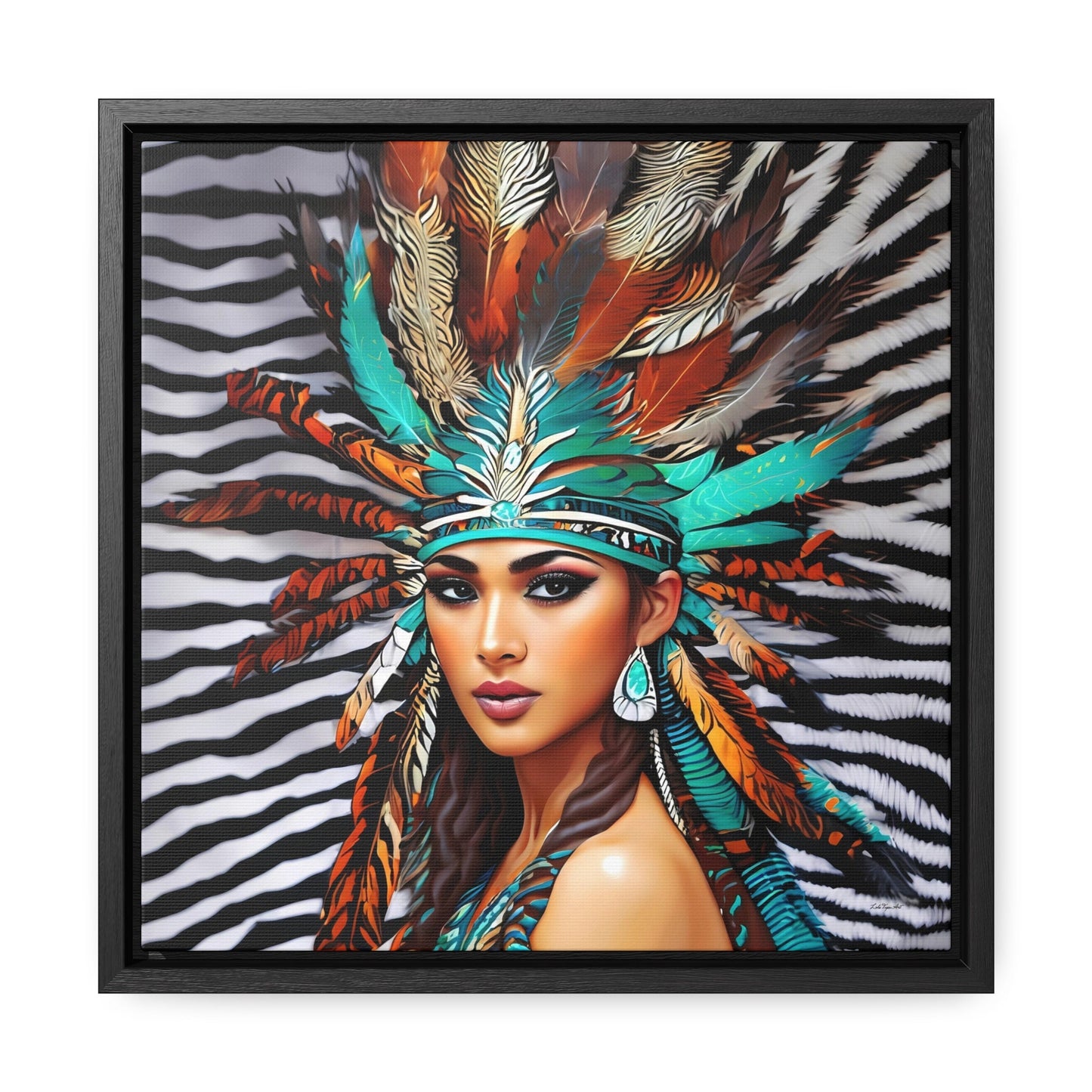 beautiful native american woman framed canvas wall art, framed living room wall art, framed southwestern wall art, american indian wall art - LOLA VEGAS ART