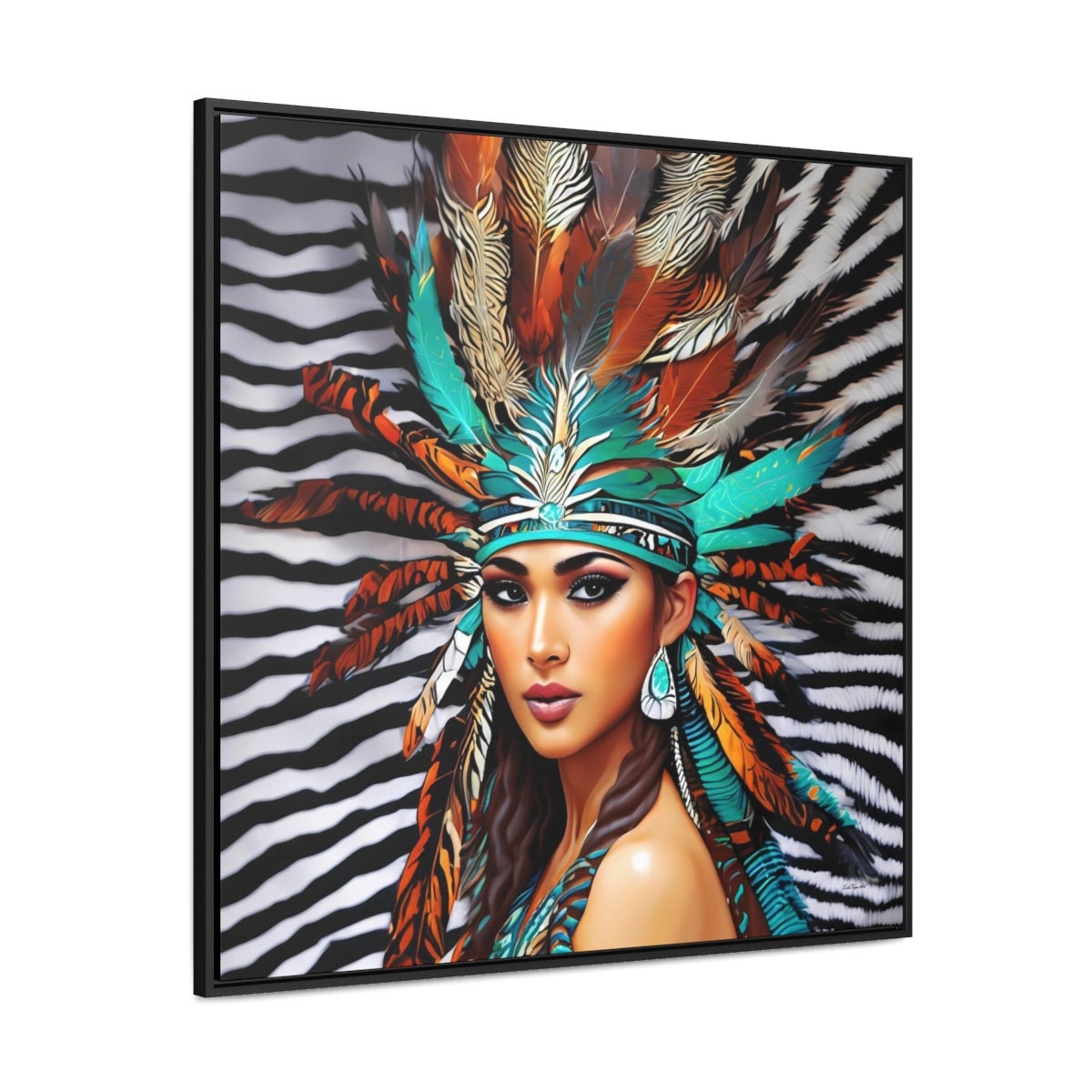 beautiful native american woman framed canvas wall art, framed living room wall art, framed southwestern wall art, american indian wall art - LOLA VEGAS ART