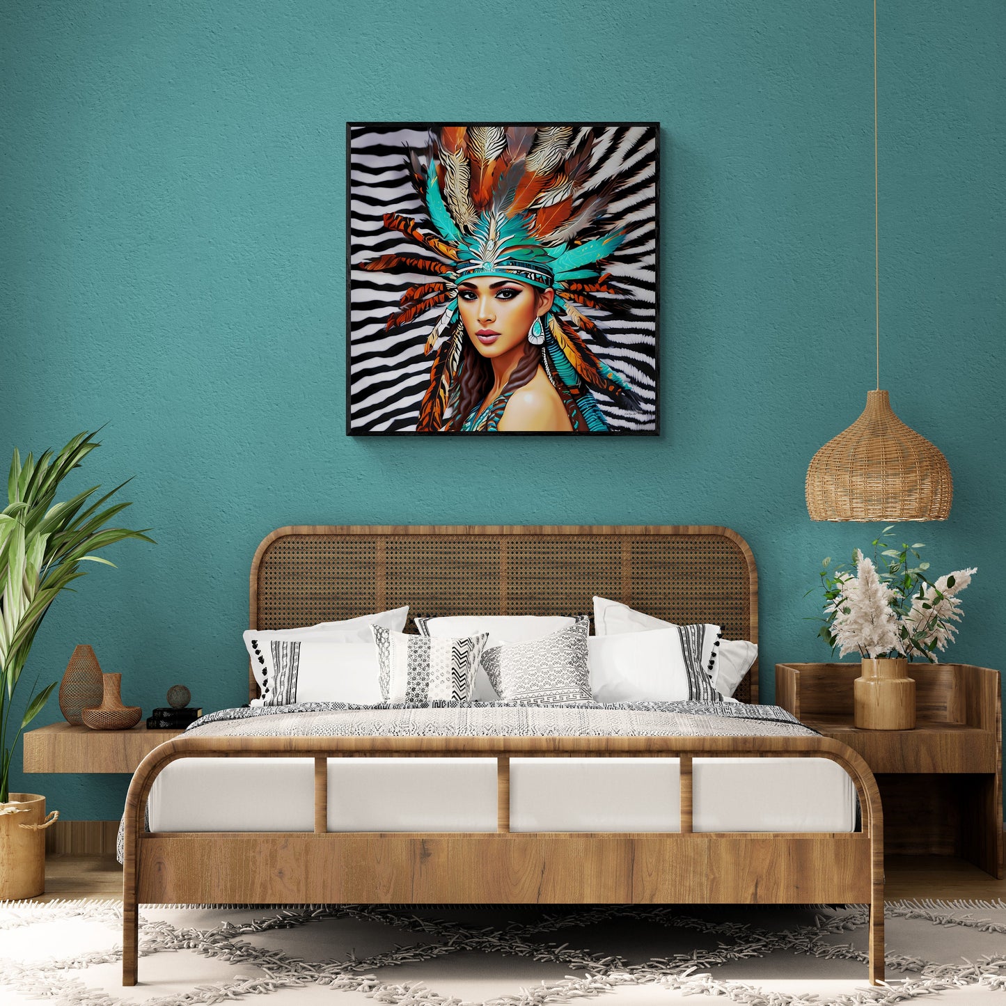 beautiful native american woman framed canvas wall art, framed living room wall art, framed southwestern wall art, american indian wall art - LOLA VEGAS ART