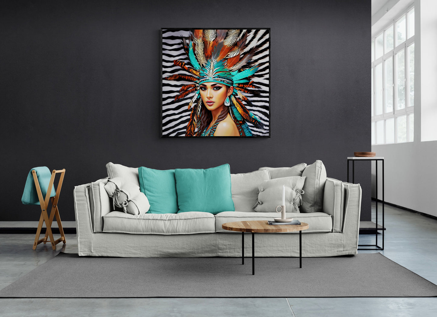 beautiful native american woman framed canvas wall art, framed living room wall art, framed southwestern wall art, american indian wall art - LOLA VEGAS ART