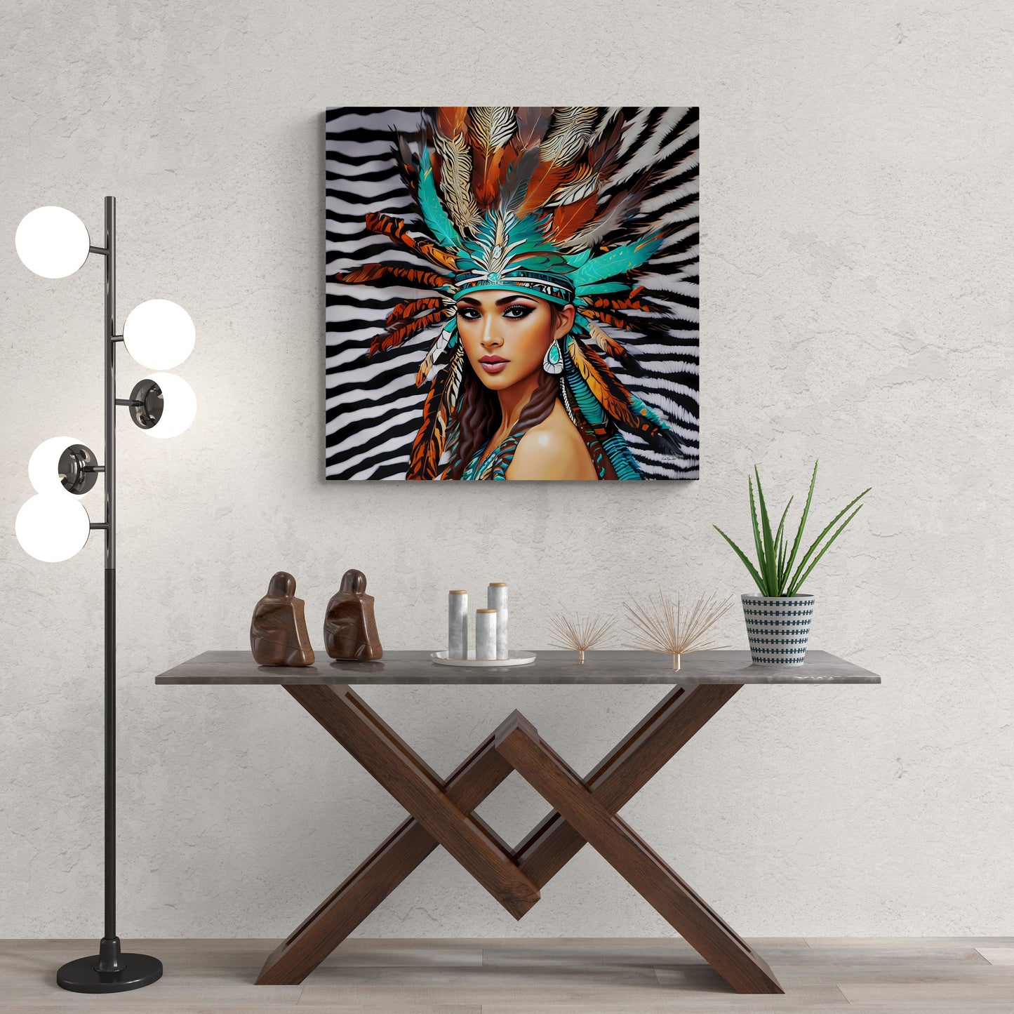 beautiful native american woman framed canvas wall art, framed living room wall art, framed southwestern wall art, american indian wall art - LOLA VEGAS ART