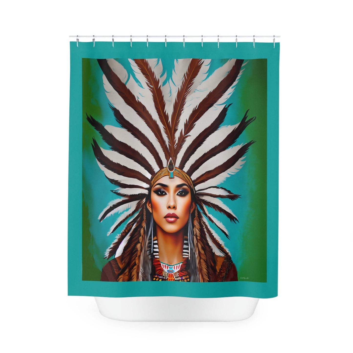 beautiful native american woman shower curtain, , home accessories, bathroom dcor, home dcor, housewarming gift, shower room decor - LOLA VEGAS ART