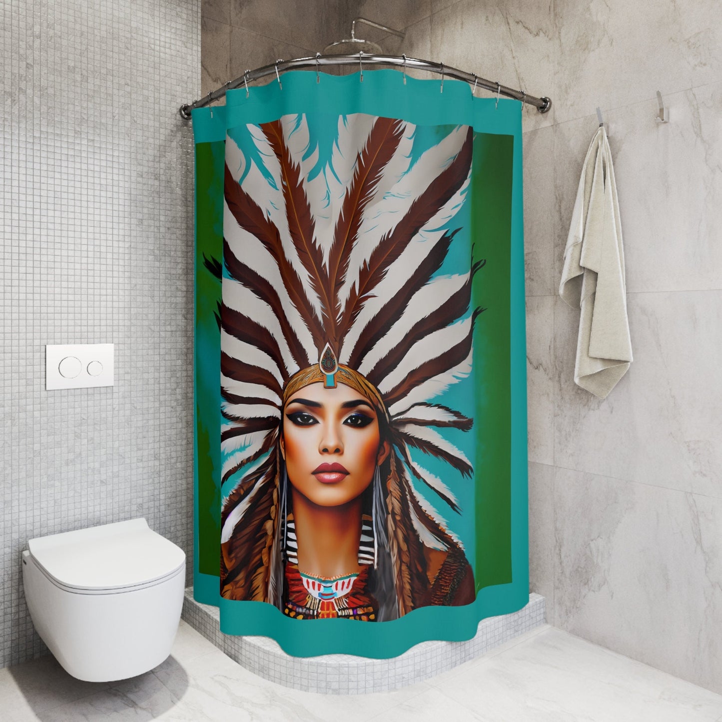 beautiful native american woman shower curtain, , home accessories, bathroom dcor, home dcor, housewarming gift, shower room decor - LOLA VEGAS ART