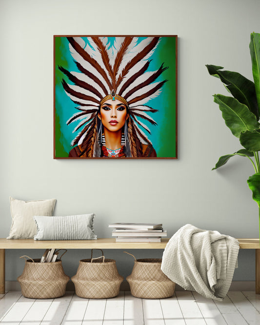 beautiful woman framed canvas wall art, living room framed art, southwestern framed art, native american framed wall  art - LOLA VEGAS ART