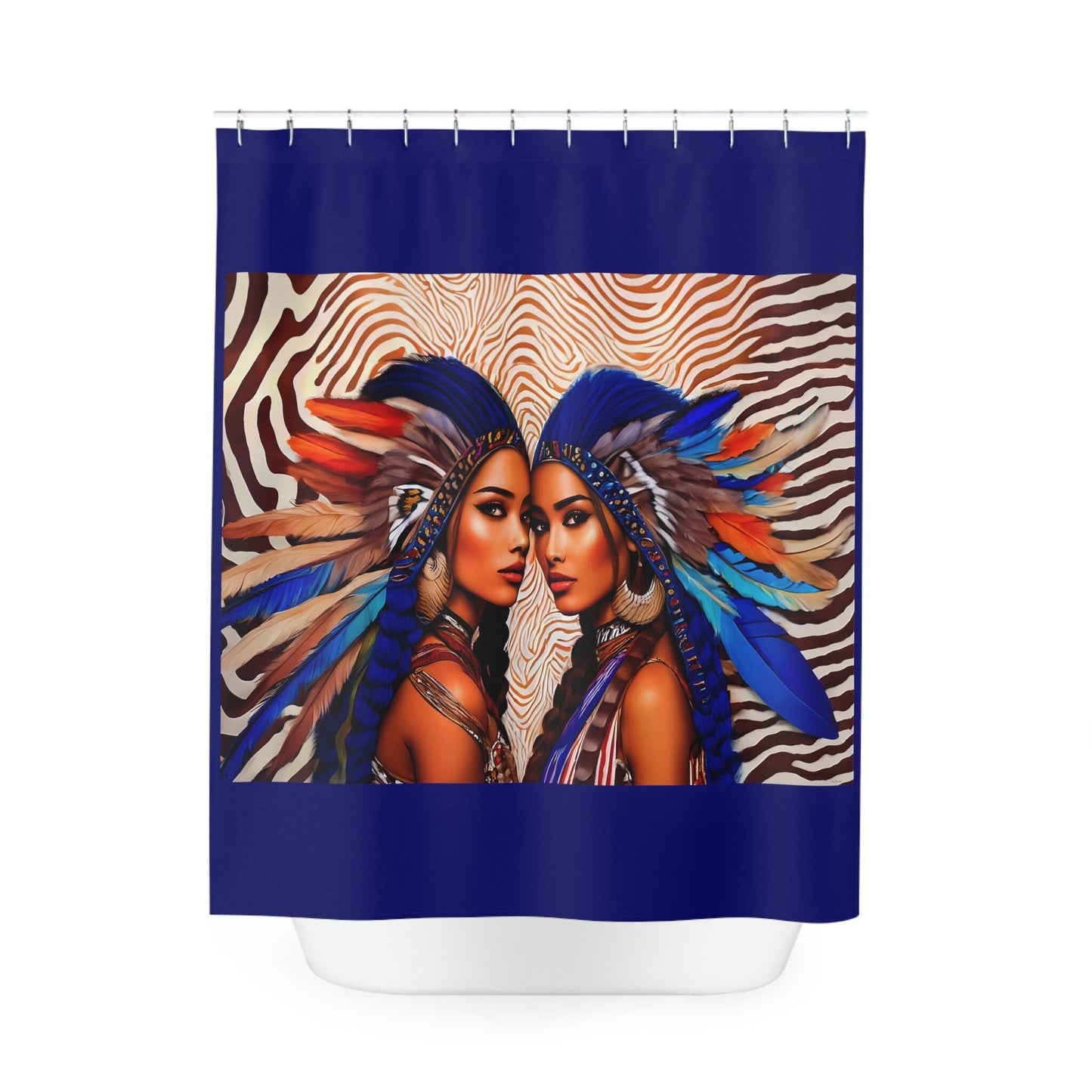 two beautiful women with feather headdress shower curtain, home accessories, bathroom decor, home decor, shower room decor - LOLA VEGAS ART