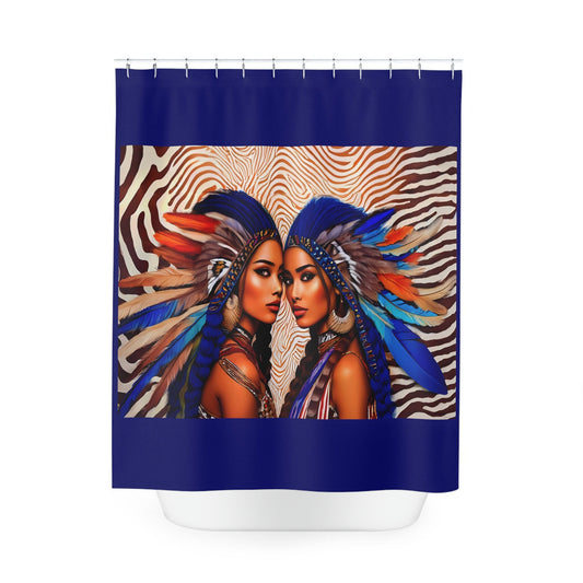 two beautiful women with feather headdress shower curtain, home accessories, bathroom decor, home decor, shower room decor - LOLA VEGAS ART