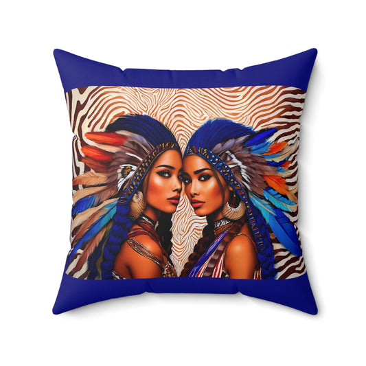two beautiful women with feather headdress square pillow, decorative pillow, living room pillow, bedroom pillow, accent pillow - LOLA VEGAS ART