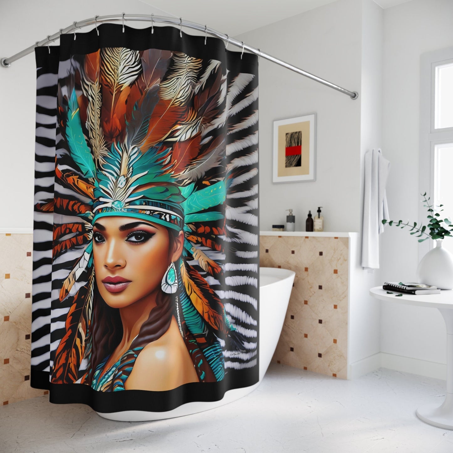 beautiful native american woman shower curtain, home accessories, bathroom dcor, bathroom, home dcor, housewarming gift, shower room decor - LOLA VEGAS ART