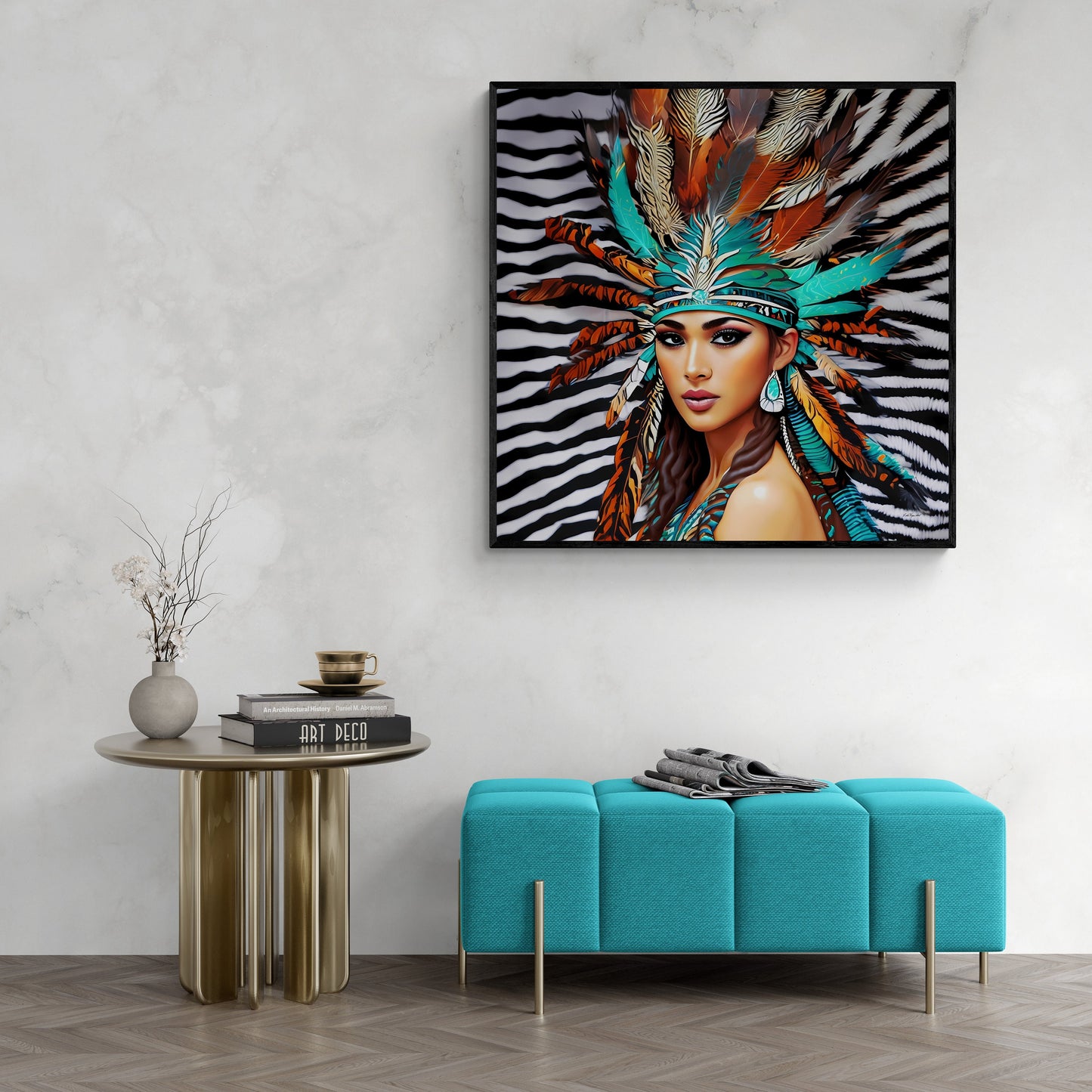 beautiful native american woman framed canvas wall art, framed living room wall art, framed southwestern wall art, american indian wall art - LOLA VEGAS ART
