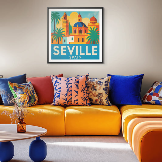 Seville Spain Vintage Travel Look Matte Canvas Wall Art Framed