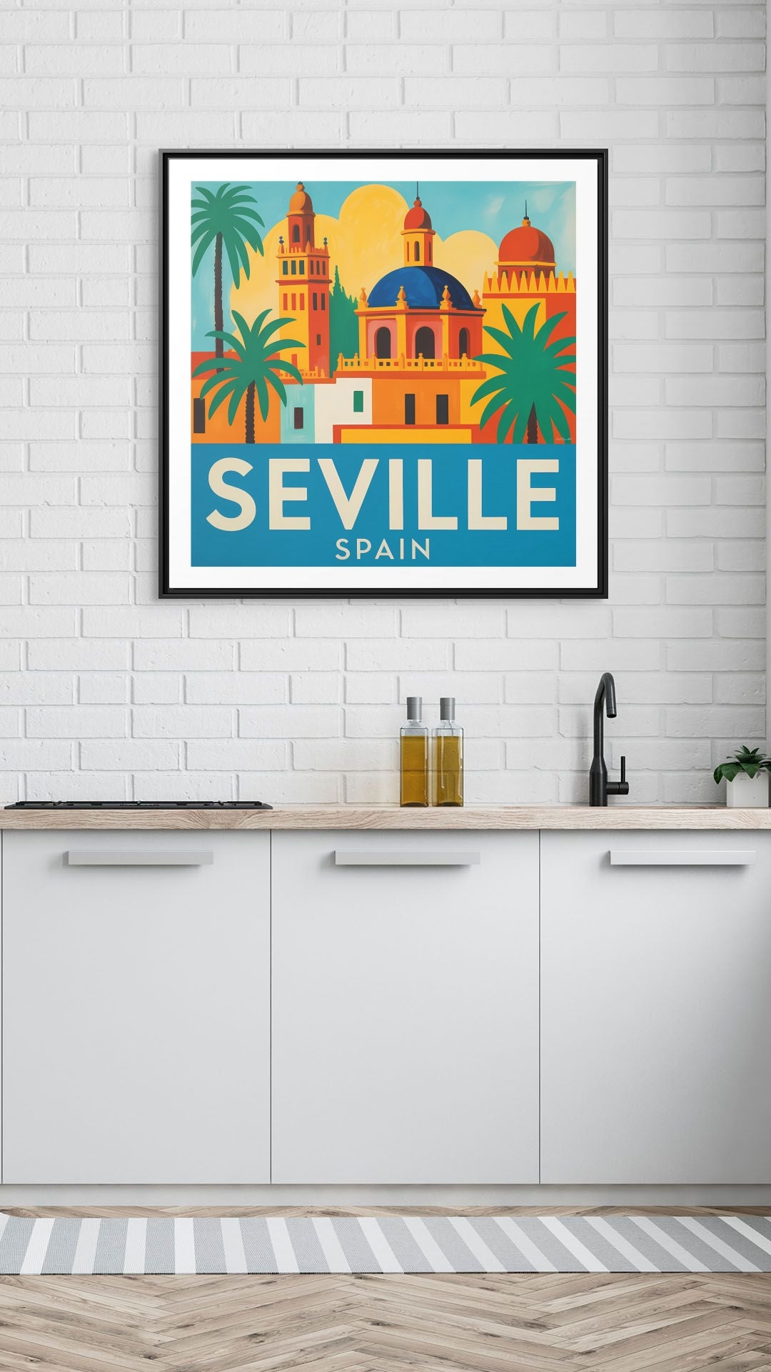 Seville Spain Vintage Travel Look Matte Canvas Wall Art Framed