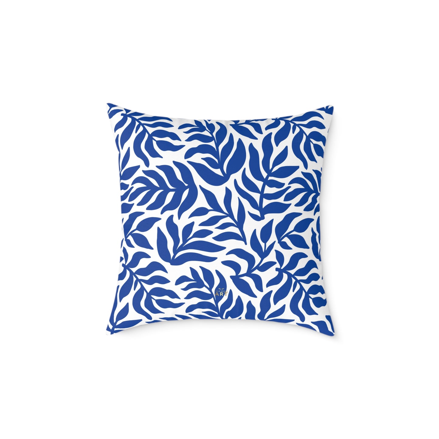 Blue White Leaf Pattern Square Pillow | Botanical Throw Pillow