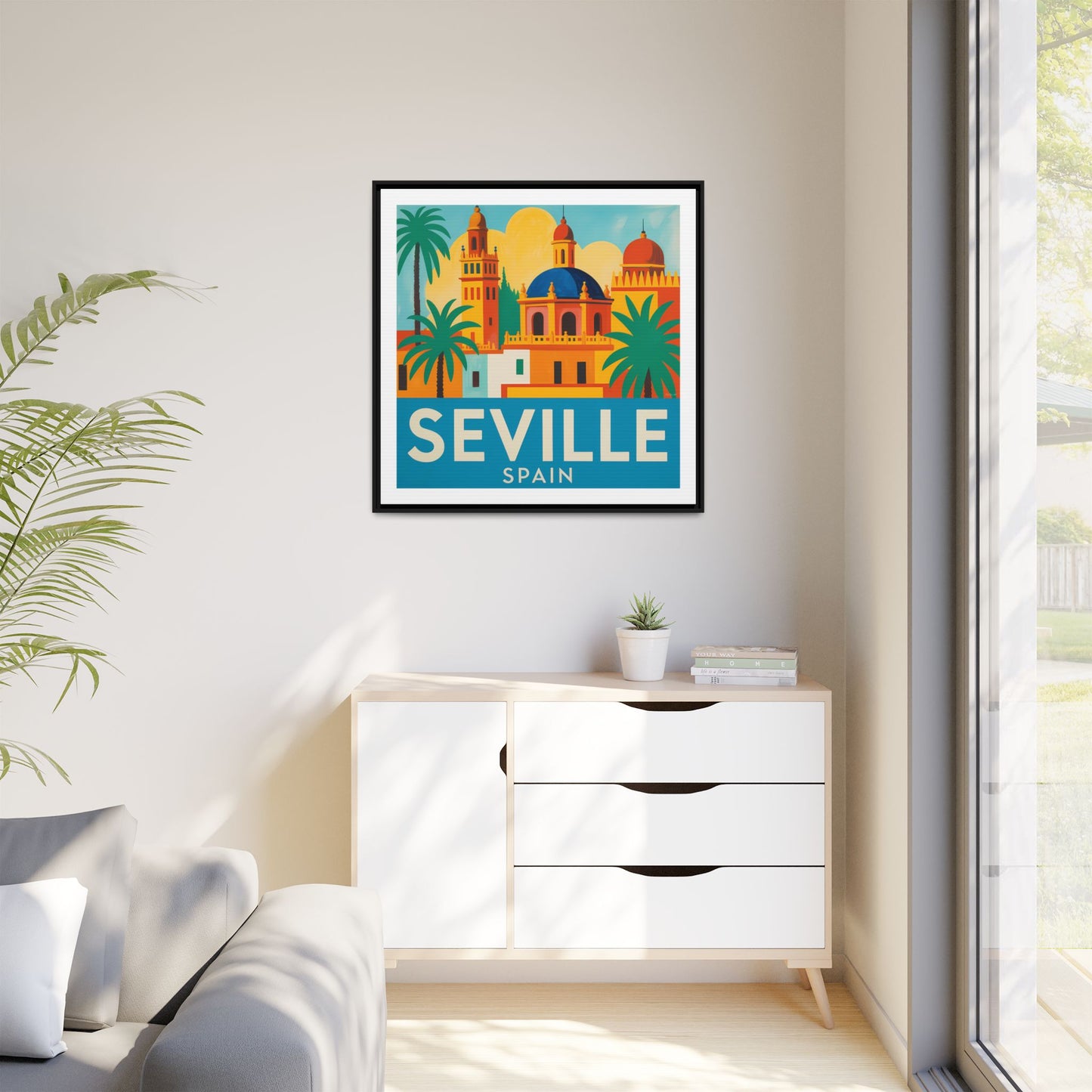Seville Spain Vintage Travel Look Matte Canvas Wall Art Framed