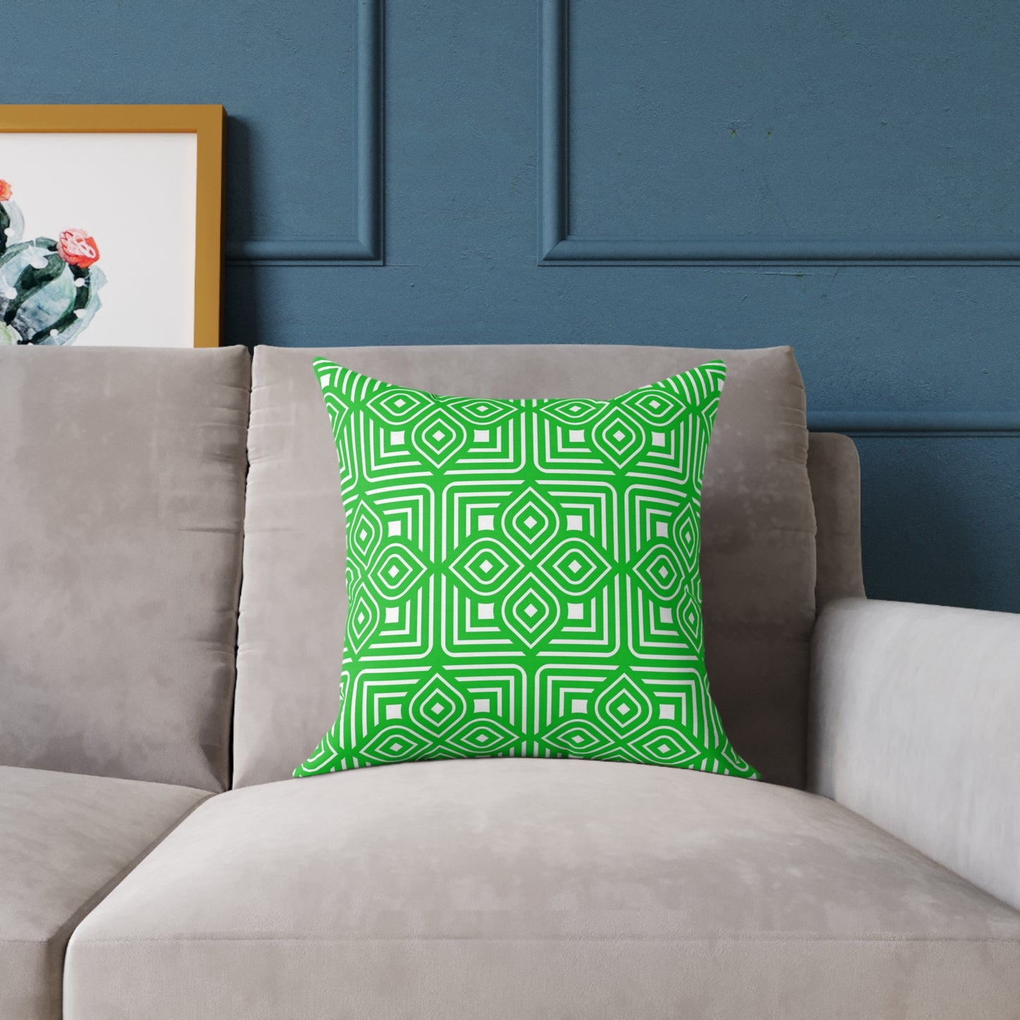 Geometric Diamond Tile Square Pillow | Green White Pattern Throw Pillow