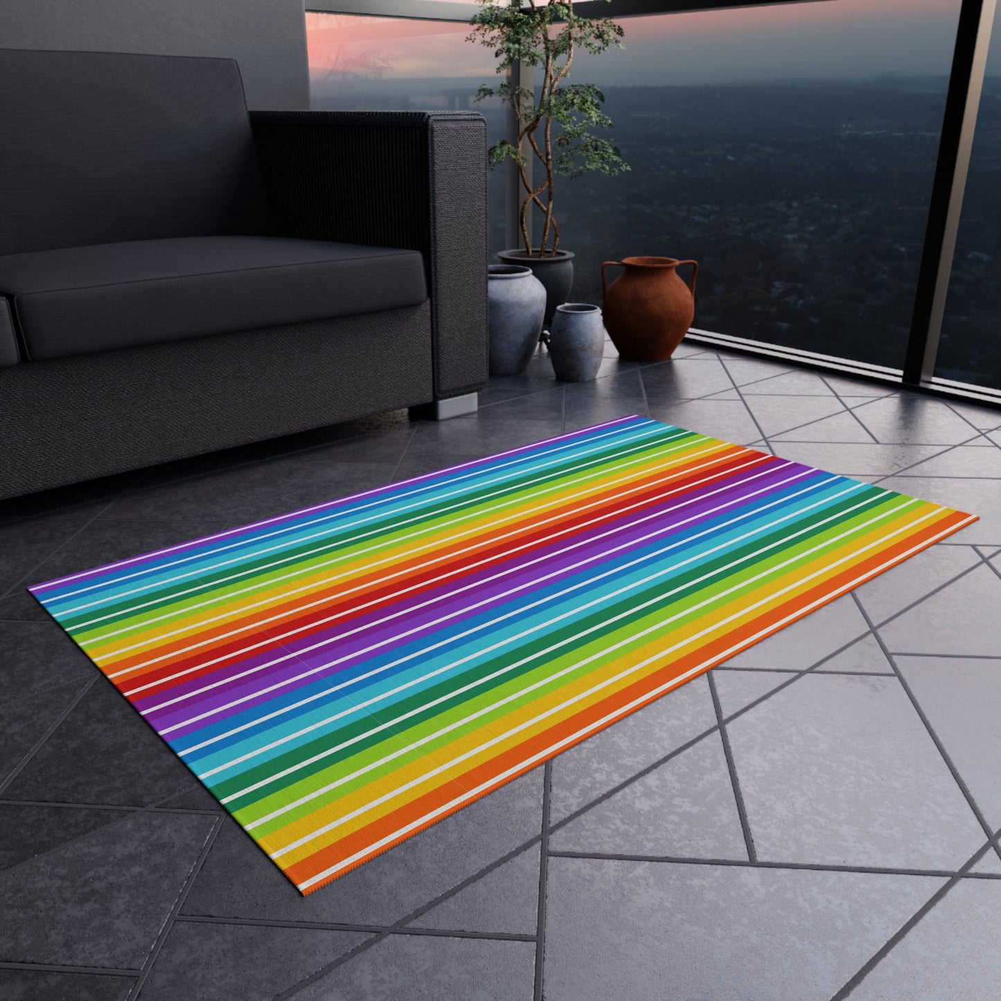 Rainbow Gay Pride Stripes Outdoor/Indoor Rug | Colorful Patio Mat