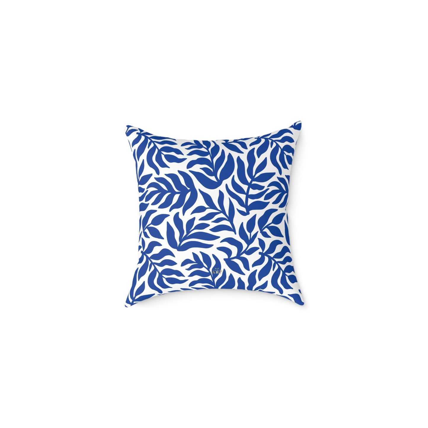 Blue White Leaf Pattern Square Pillow | Botanical Throw Pillow