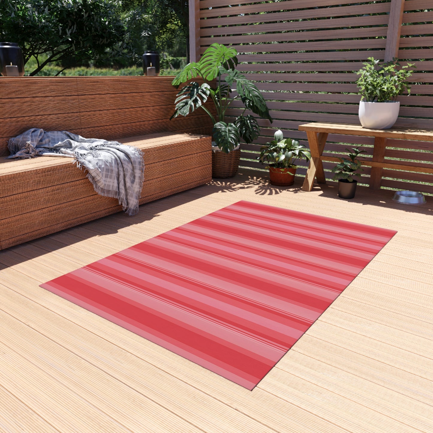 Coral Pink Stripe Pattern Outdoor/Indoor Rug | Patio Mat, Waterproof Porch Runner