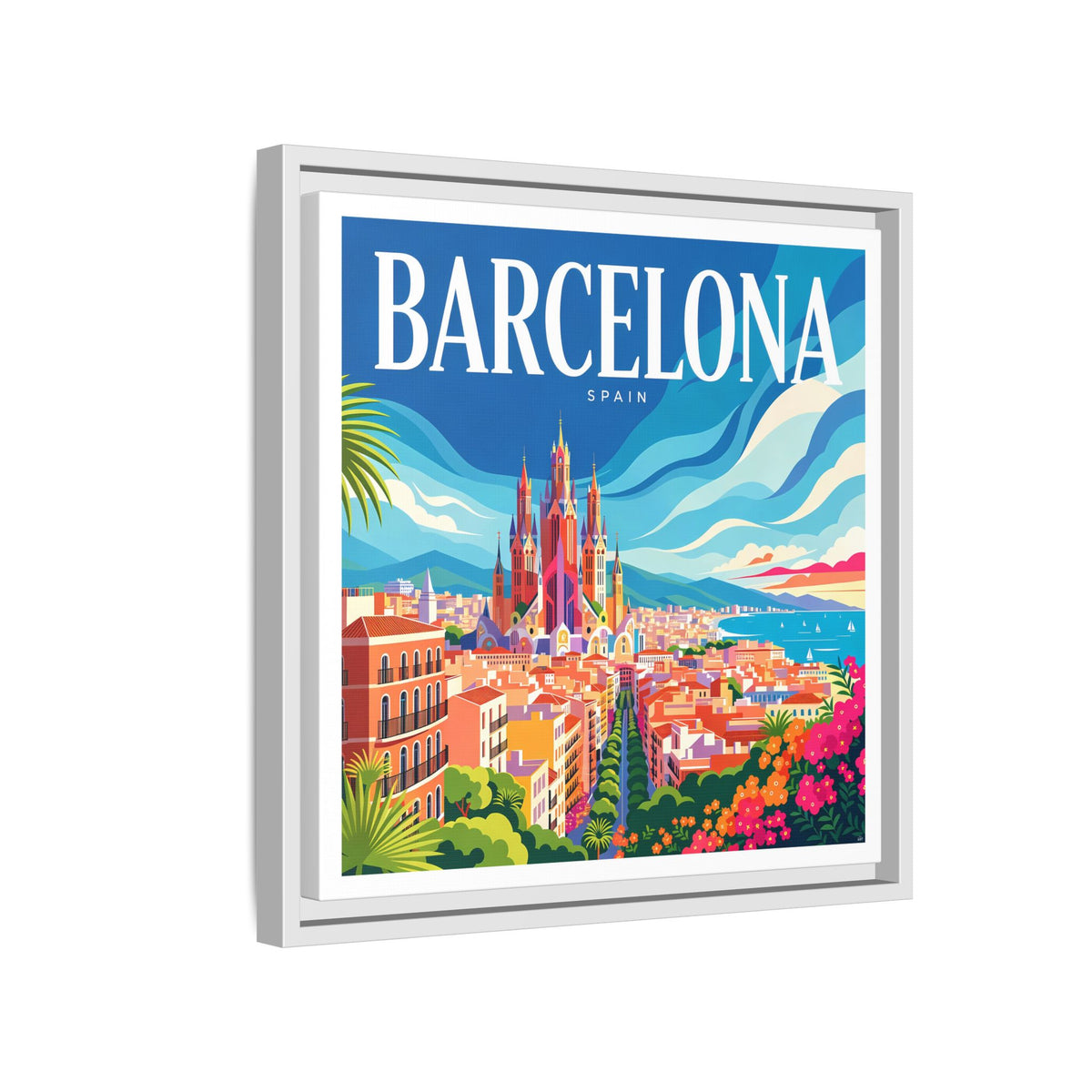 Barcelona Skyline Canvas Framed | Matte Wall Art