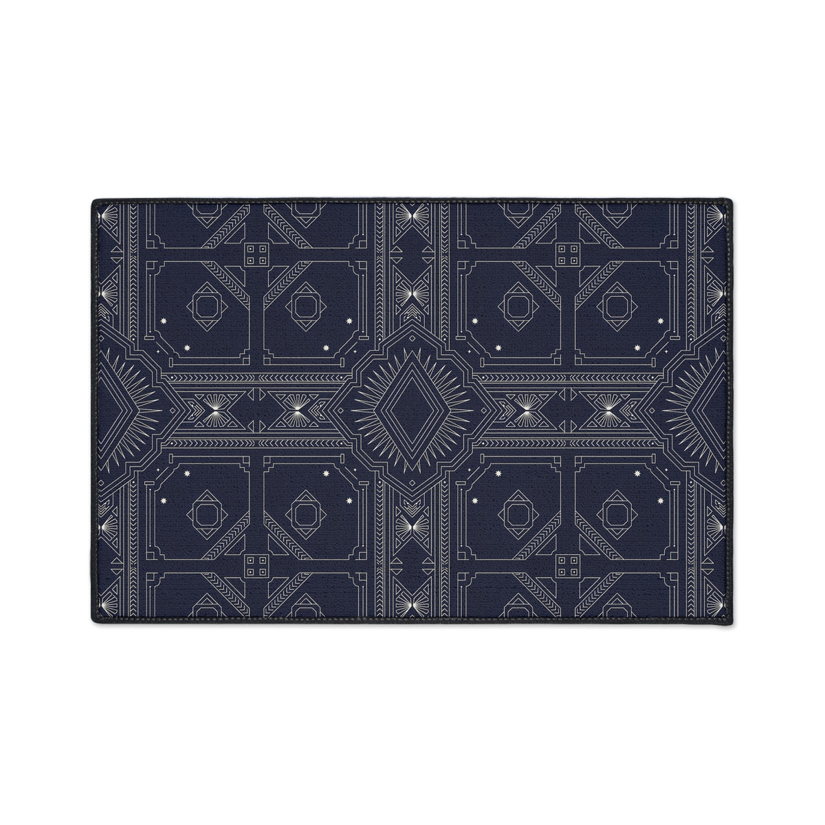 Navy White Geometric Indoor/Outdoor Floor Mat — Durable Non-Slip Rug