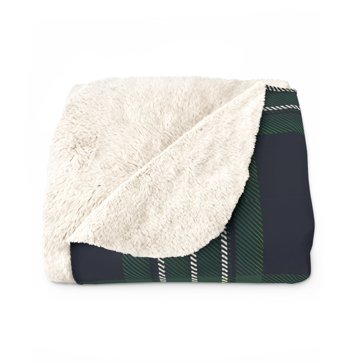 Green Navy Tartan Plaid Blanket | Sherpa Fleece Reversible