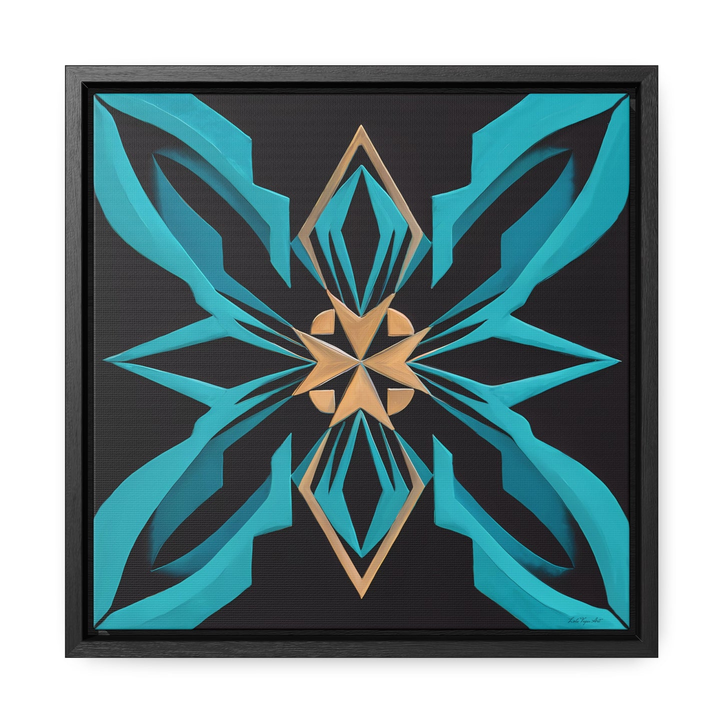 Art Deco Square Canvas Wall Art, Gallery Canvas Wraps, Turquoise and Gold Home Decor, Black Canvas Frame, Modern Wall Hanging, Office Decor,