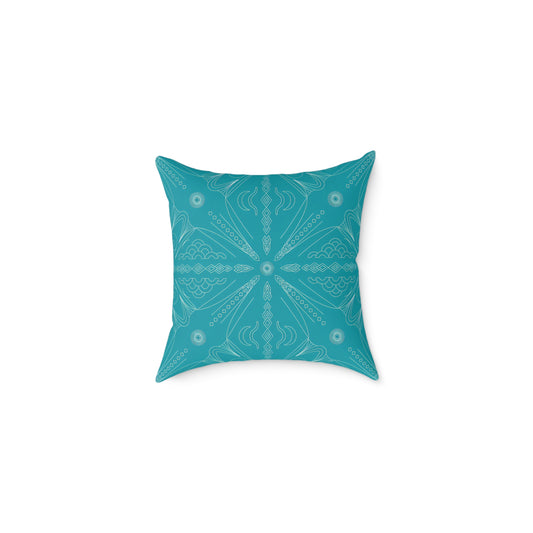 Teal Mandala Pattern Square Poly Canvas Pillow | Boho Decorative Throw Pillow