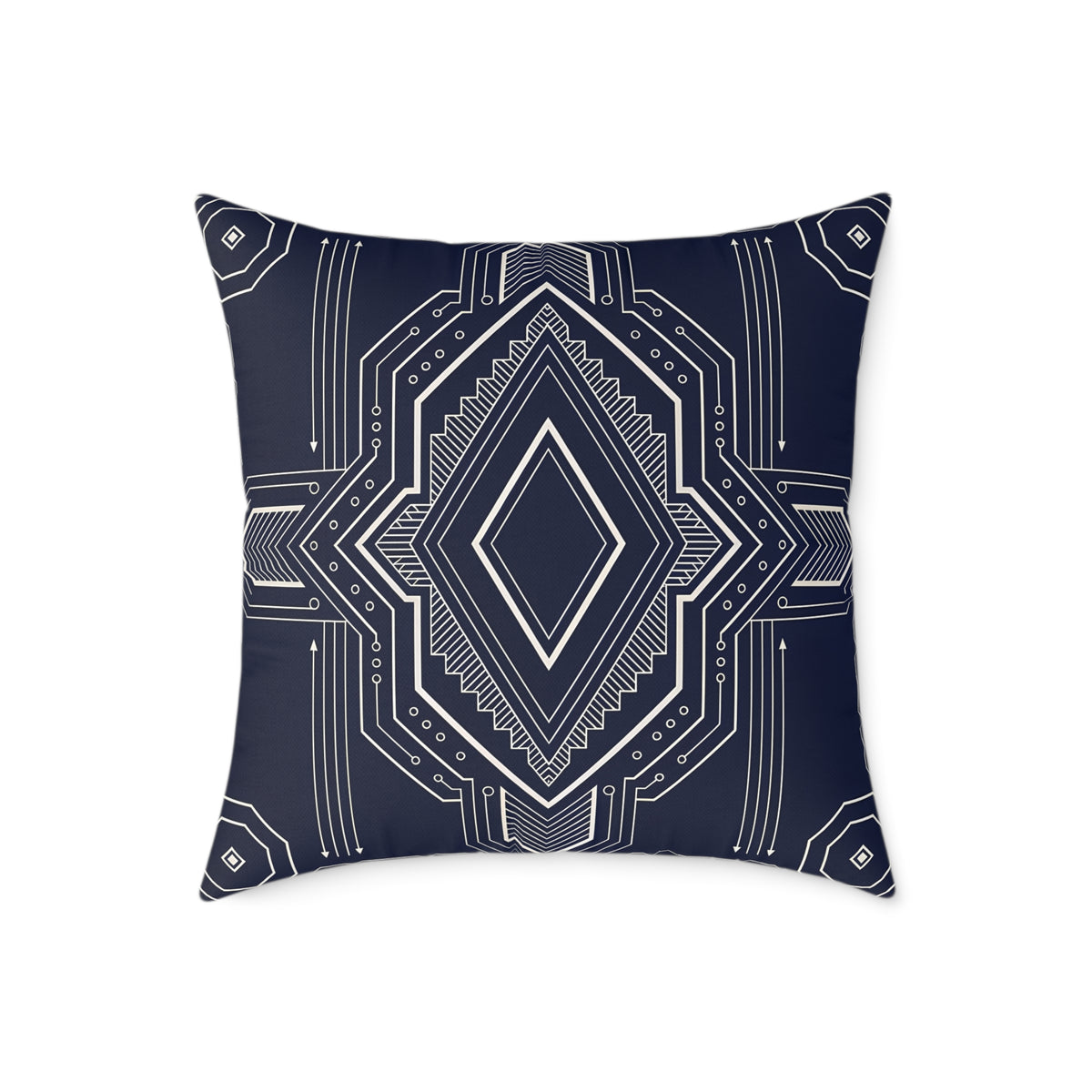 Geometric Diamond Pattern Square Poly Canvas Pillow | Navy Aztec Throw Pillow