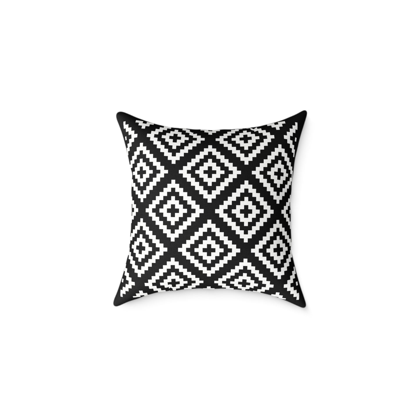 Black White Boho Native American Geometric Diamond Pattern Pillow | Square Poly Canvas Pillow