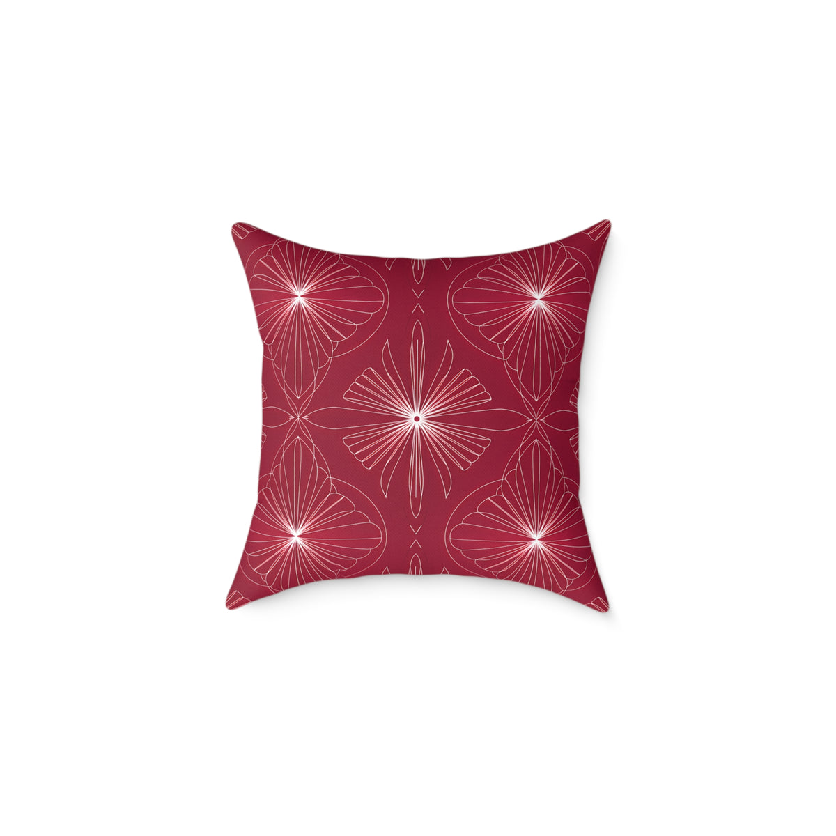 Starburst Floral Pattern Square Pillow | Red Geometric Throw Cushion